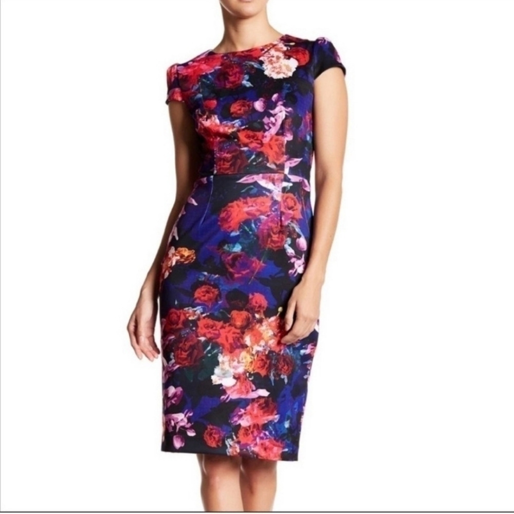 NEW Betsey Johnson Black Blue Floral Pencil Dress 14